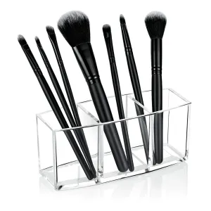 Hekyip Cosmetic case Clear Makeup Brush Holder, 3 Slot Acrylic Cosmetic Brushes Storage, Eyeliners Eyebrow Pencil Display Case