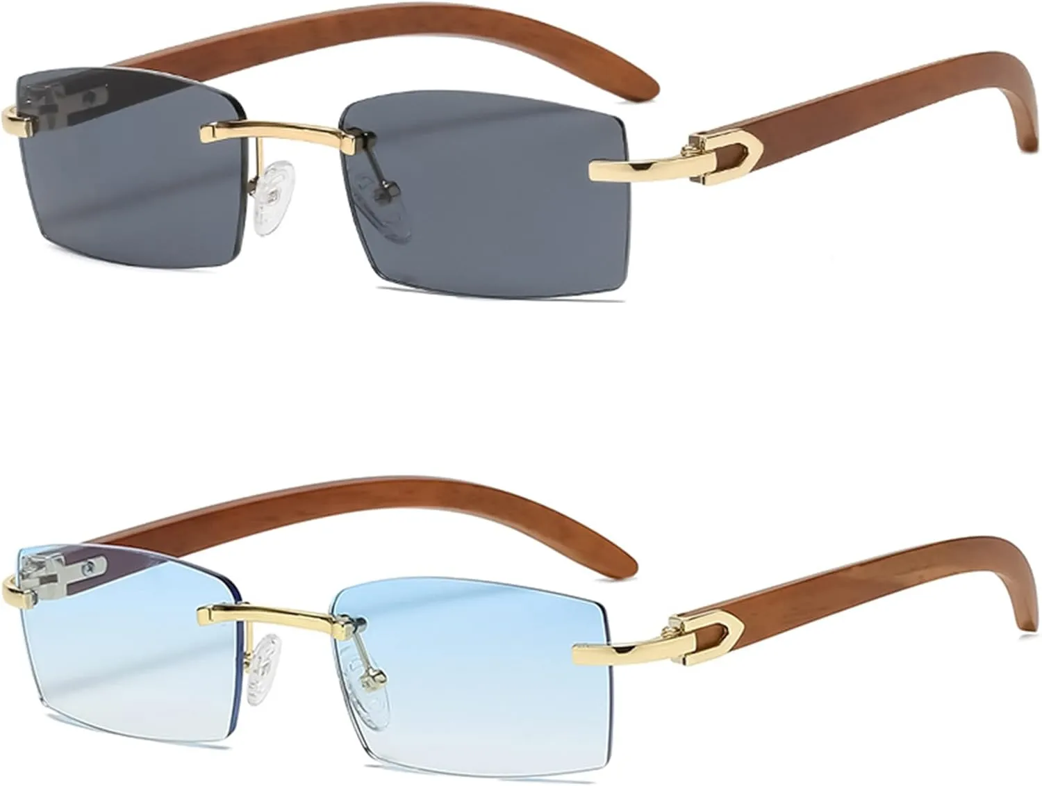 Heptagram Rectangle Fashion Rimless Sunglasses for Women Men Gangster 90s Frameless Shades Retro Vintage Trendy Eyewear
