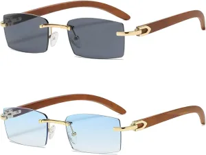 Heptagram Rectangle Fashion Rimless Sunglasses for Women Men Gangster 90s Frameless Shades Retro Vintage Trendy Eyewear
