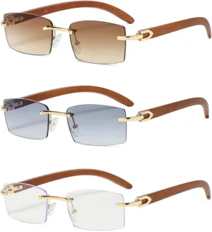 Heptagram Rectangle Fashion Rimless Sunglasses for Women Men Gangster 90s Frameless Shades Retro Vintage Trendy Eyewear