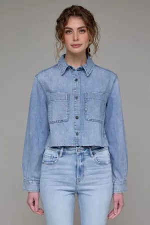Hidden - Women - Vintage Wash Abbey Cropped Denim Shirt
