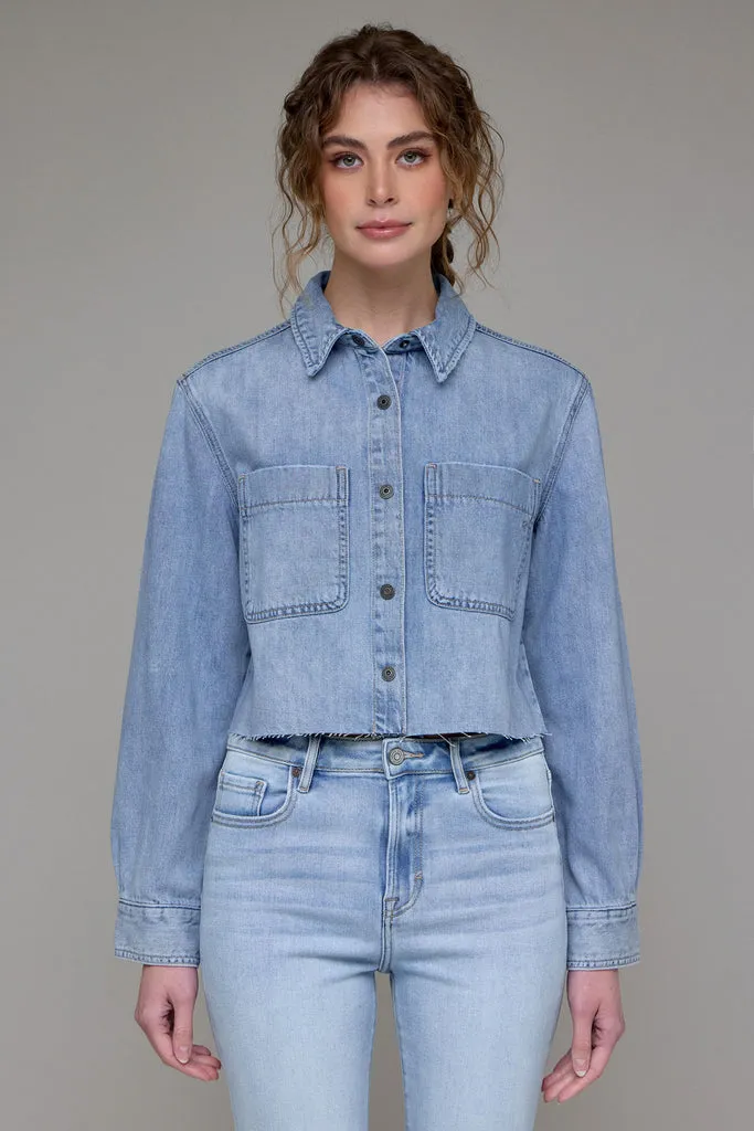 Hidden - Women - Vintage Wash Abbey Cropped Denim Shirt
