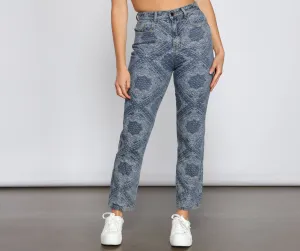 High-Rise Embroidered Straight Leg Jeans