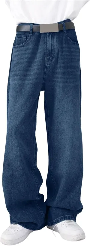 Hip Hop Baggy Jeans for Men Casual Wide Leg Y2k Skateboard Vintage Denim Pants Streetwear
