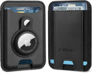 HiWe Wallet for Men, Slim AirTag Wallet, Front Pocket Minimalist Mens Wallet Card Holder with AirTag Holder for Cash Credit Cards, Premium Leather, RFID Blocking, Fits 10 Cards, Men Gift, Black