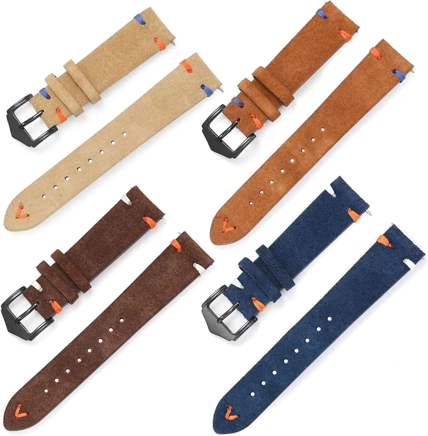 HMFang Watch Strap 20mm 22mm Suede Genuine Leather Watch Band Matte Cowhide Stitching Belt Quick Release Wrist Bracelet