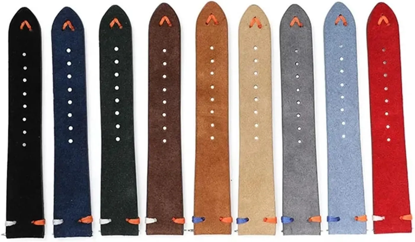 HMFang Watch Strap 20mm 22mm Suede Genuine Leather Watch Band Matte Cowhide Stitching Belt Quick Release Wrist Bracelet