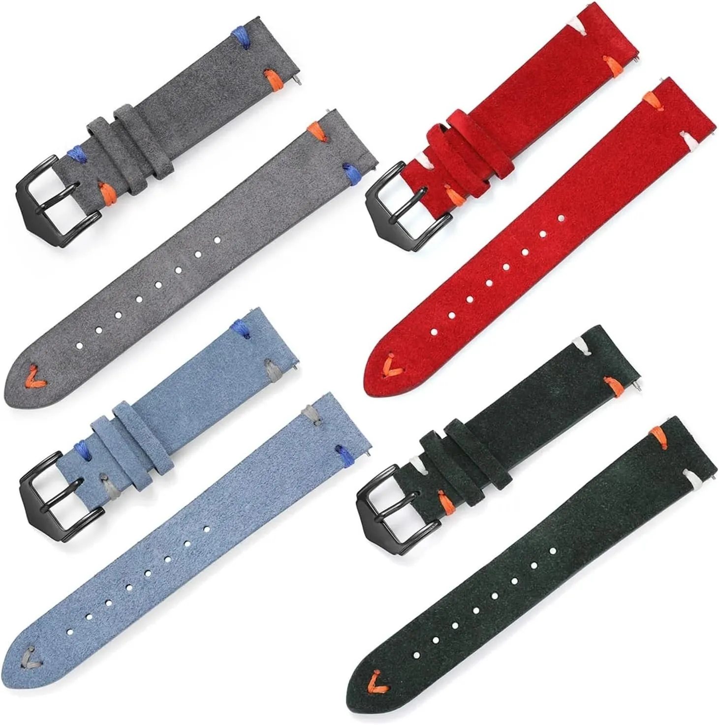 HMFang Watch Strap 20mm 22mm Suede Genuine Leather Watch Band Matte Cowhide Stitching Belt Quick Release Wrist Bracelet