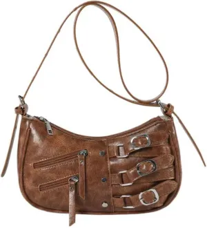 Hobo Crossbody Purse Shoulder bag for Women Chic Metallic Edge City Handbag Casual Use 2024 Fashion (brown)