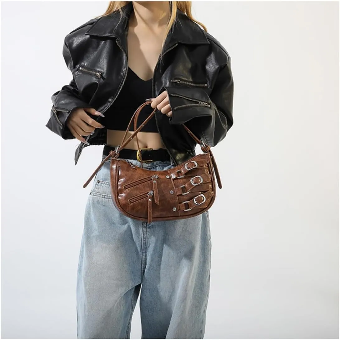 Hobo Crossbody Purse Shoulder bag for Women Chic Metallic Edge City Handbag Casual Use 2024 Fashion (brown)