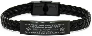 Home Appliance Repairer Braided Leather Bracelet, If at first you don't succeed, try doing what your athletic trainer told you to do the first time., Laser Engraved, Stainless Steel Wristband