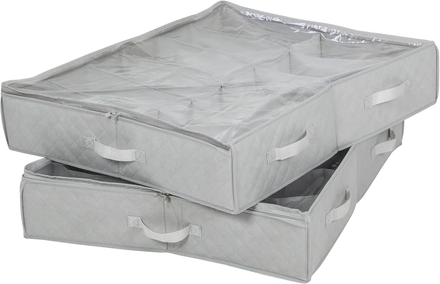 Honey-Can-Do Under Bed Shoe Storage Organizer, Set of 2, Fits 24 total pairs, Closet Storage Solution With Clear Windows & Handle, Grey, 29.9"x25"x5.9"