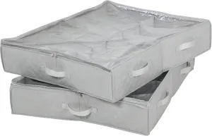 Honey-Can-Do Under Bed Shoe Storage Organizer, Set of 2, Fits 24 total pairs, Closet Storage Solution With Clear Windows & Handle, Grey, 29.9"x25"x5.9"