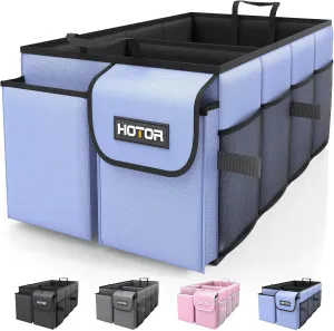 HOTOR Large-Capacity Trunk Organizer - Foldable for SUVs & Sedans, Sturdy Organization for Car Accessories, Tools, Sundries, Blue, 2 Compartments, US11032