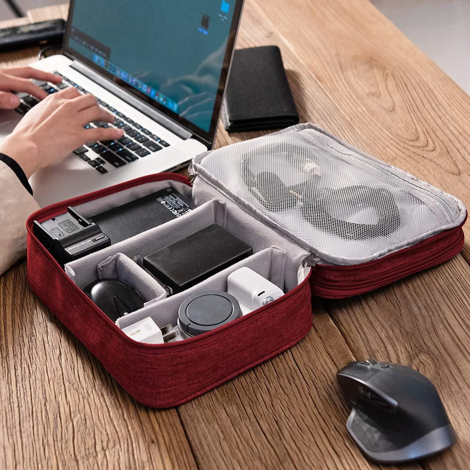 House of Quirk Electronics Accessories Organizer Bag, Universal Carry Travel Gadget Bag for Cables, Plug and More, Perfect Size Fits for Pad Phone Charger Hard Disk - Dark Blue (polyester, pack of 1)