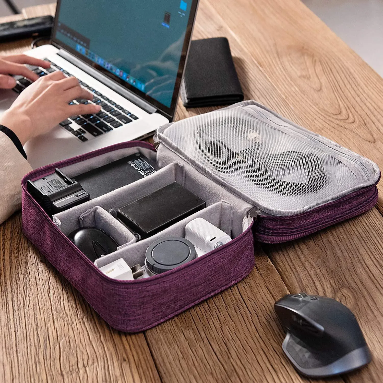 House of Quirk Electronics Accessories Organizer Bag, Universal Carry Travel Gadget Bag for Cables, Plug and More, Perfect Size Fits for Pad Phone Charger Hard Disk - Dark Blue, polyester, pack of 1