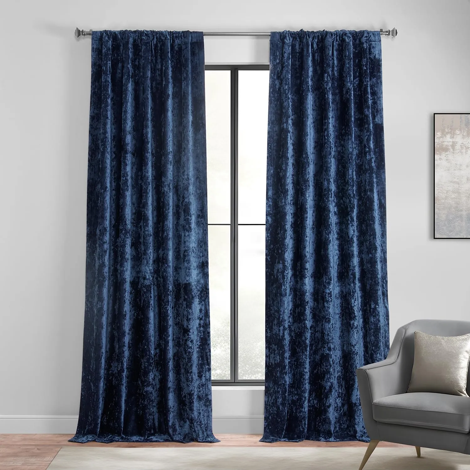 HPD Half Price Drapes Lush Crush Velvet Curtains - Room Darkening Curtain 84 Inches Long for Bedroom & Living Room, Luxury Look, Rod Pocket Design, (1 Panel), 50W x 84L, Sapphire Blue
