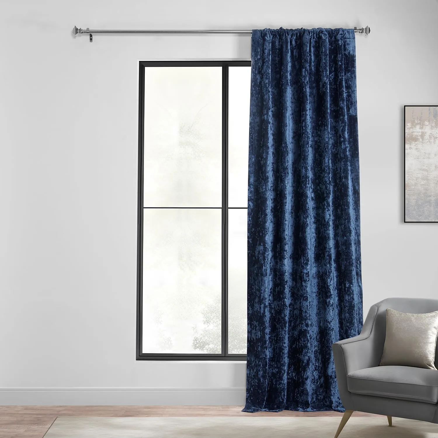 HPD Half Price Drapes Lush Crush Velvet Curtains - Room Darkening Curtain 84 Inches Long for Bedroom & Living Room, Luxury Look, Rod Pocket Design, (1 Panel), 50W x 84L, Sapphire Blue
