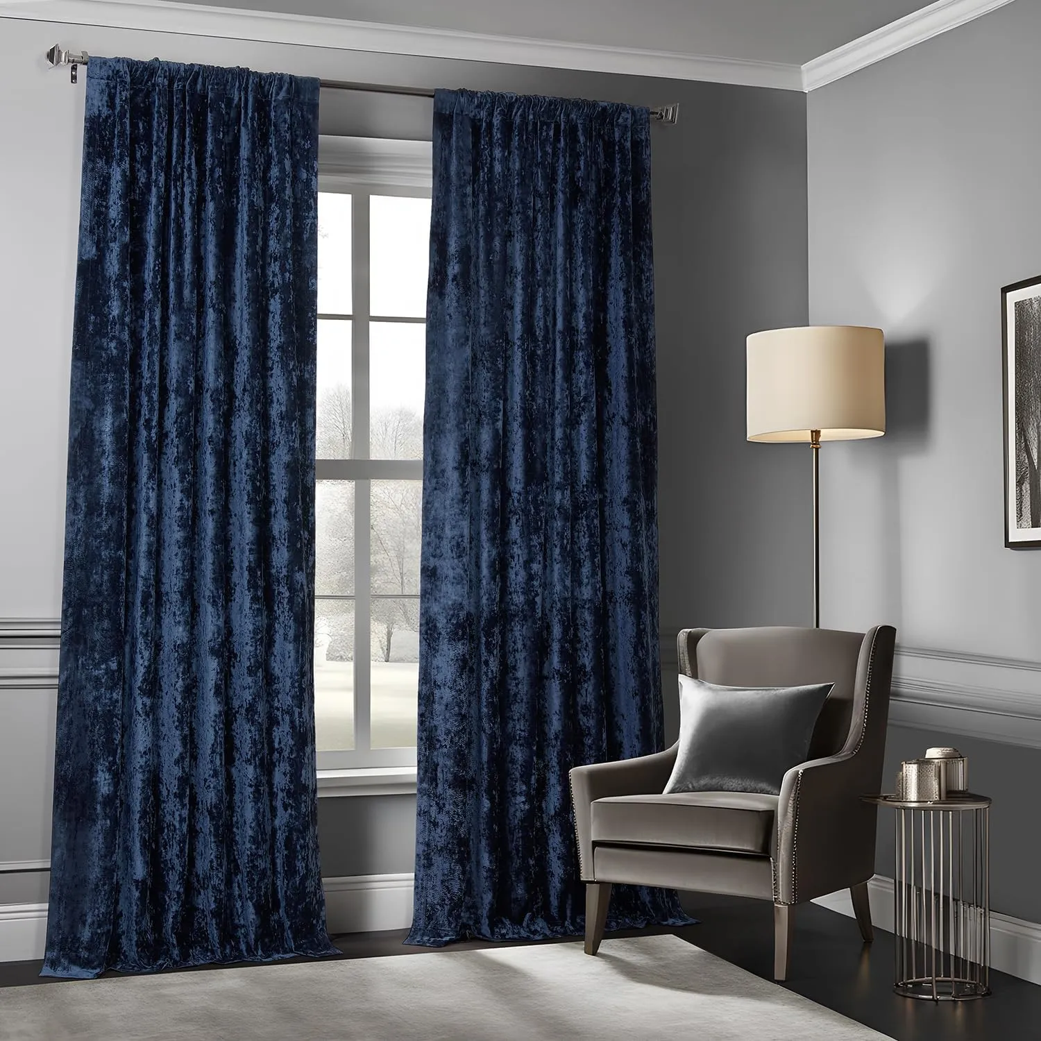 HPD Half Price Drapes Lush Crush Velvet Curtains - Room Darkening Curtain 84 Inches Long for Bedroom & Living Room, Luxury Look, Rod Pocket Design, (1 Panel), 50W x 84L, Sapphire Blue