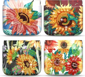 Hsei 4 Pcs Diamond Painting Coin Purse Pouch Leather DIY Rhinestone Paint Handmade Clutch Change Holder Change Purse Diamond Painting Bags for Adults Women Art Craft Makeup (Sunflower)