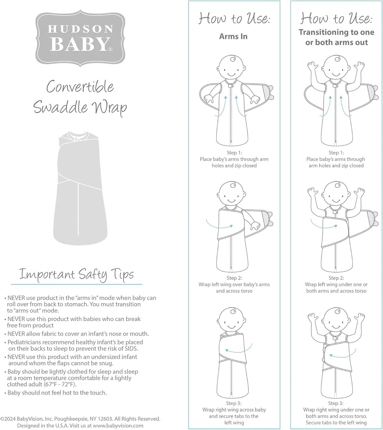 Hudson Baby Unisex Baby Convertible Swaddle Sleep Sack