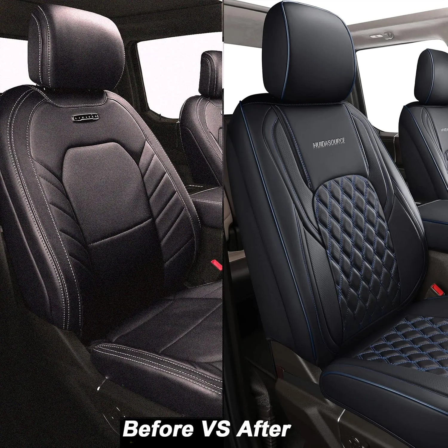 Huidasource Tacoma Truck Seat Covers Custom Fit for 2016-2023 Double & Crew Cab Toyota Tacoma SR SR5 Limited TRD Sport/Pro/Off Road, Full Coverage Front and Rear Seat Covers (Full Set/Black & Blue)