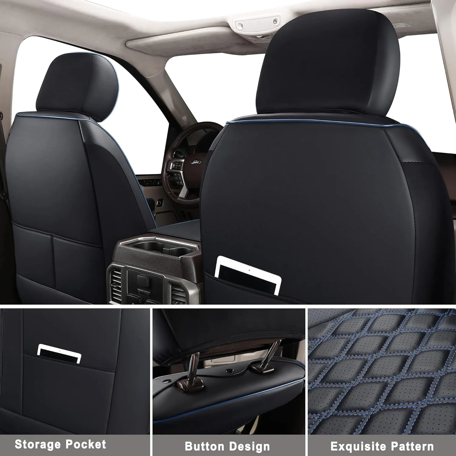 Huidasource Tacoma Truck Seat Covers Custom Fit for 2016-2023 Double & Crew Cab Toyota Tacoma SR SR5 Limited TRD Sport/Pro/Off Road, Full Coverage Front and Rear Seat Covers (Full Set/Black & Blue)