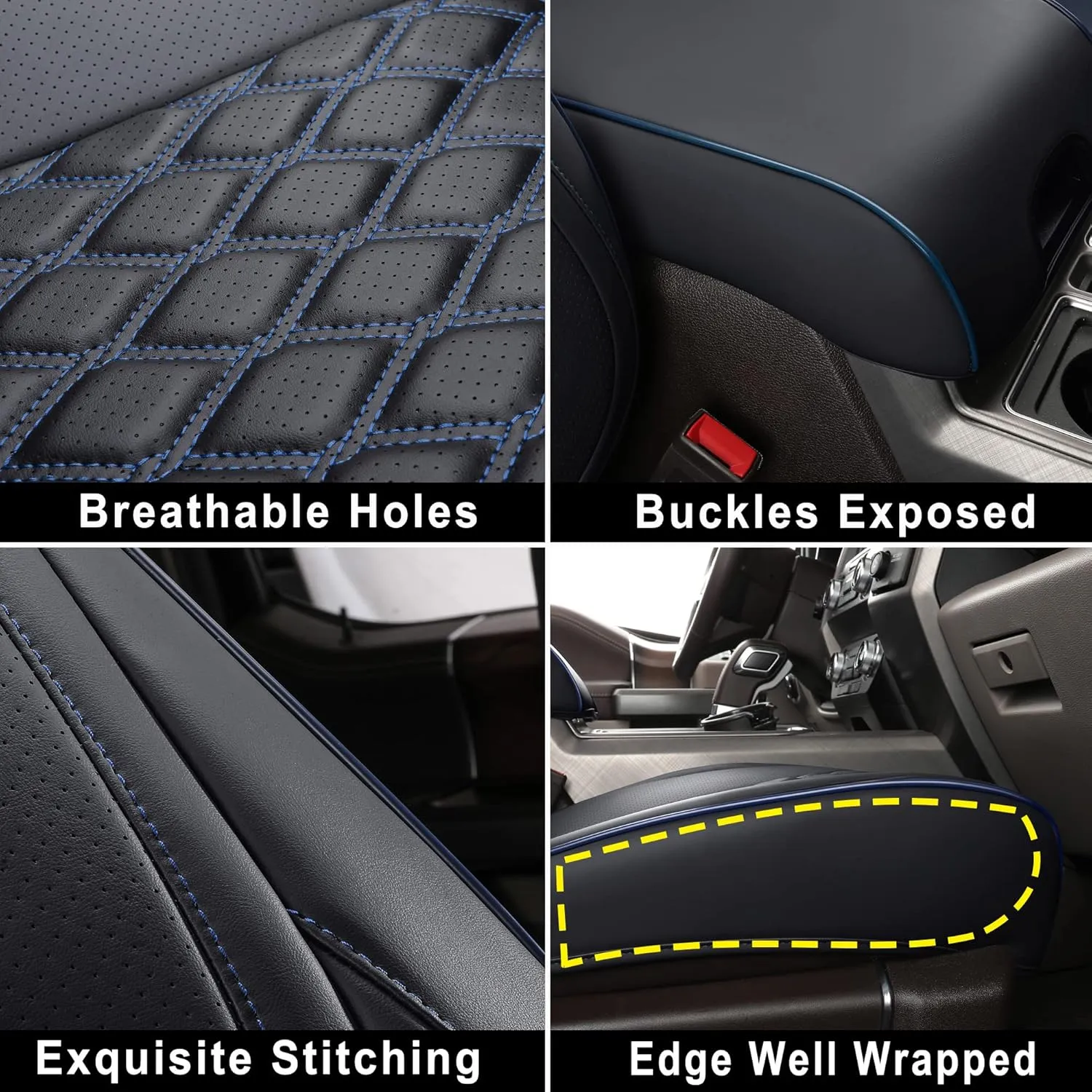 Huidasource Tacoma Truck Seat Covers Custom Fit for 2016-2023 Double & Crew Cab Toyota Tacoma SR SR5 Limited TRD Sport/Pro/Off Road, Full Coverage Front and Rear Seat Covers (Full Set/Black & Blue)