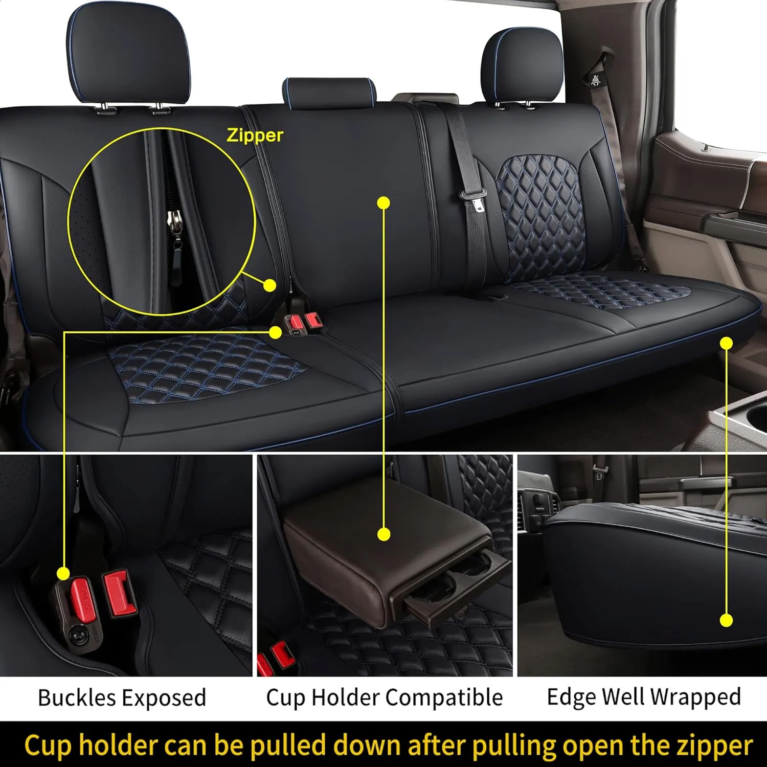 Huidasource Tacoma Truck Seat Covers Custom Fit for 2016-2023 Double & Crew Cab Toyota Tacoma SR SR5 Limited TRD Sport/Pro/Off Road, Full Coverage Front and Rear Seat Covers (Full Set/Black & Blue)