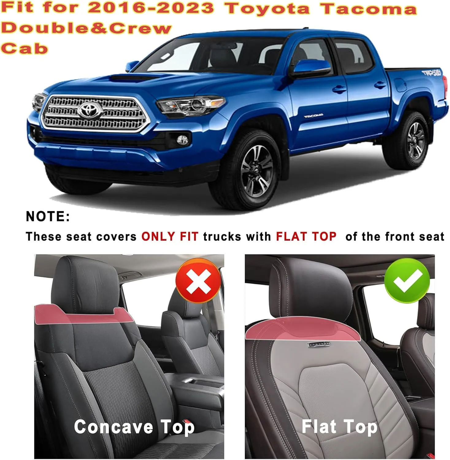 Huidasource Tacoma Truck Seat Covers Custom Fit for 2016-2023 Double & Crew Cab Toyota Tacoma SR SR5 Limited TRD Sport/Pro/Off Road, Full Coverage Front and Rear Seat Covers (Full Set/Black & Blue)