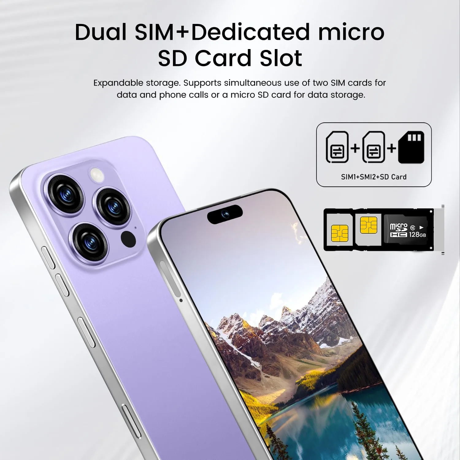 Huness I16 ProMAX Smartphone Unlocked Cell Phone,6.99" HD Screen Unlocked Phone,8 256GB Android 13 with 128GB Memory Card,Face ID/Dual SIM/5G/Fingerprint Button Unlock/Photos/GPS (Purple, 8 256)