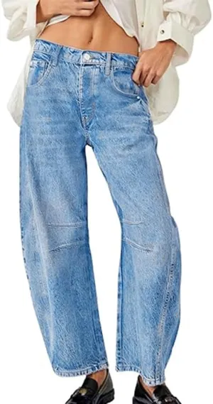 HUNGSON Women's Barrel Jeans Wide Leg Mid Rise Loose Y2k Baggy Boyfriend Jeans(Runs Small, Order Two Size Up