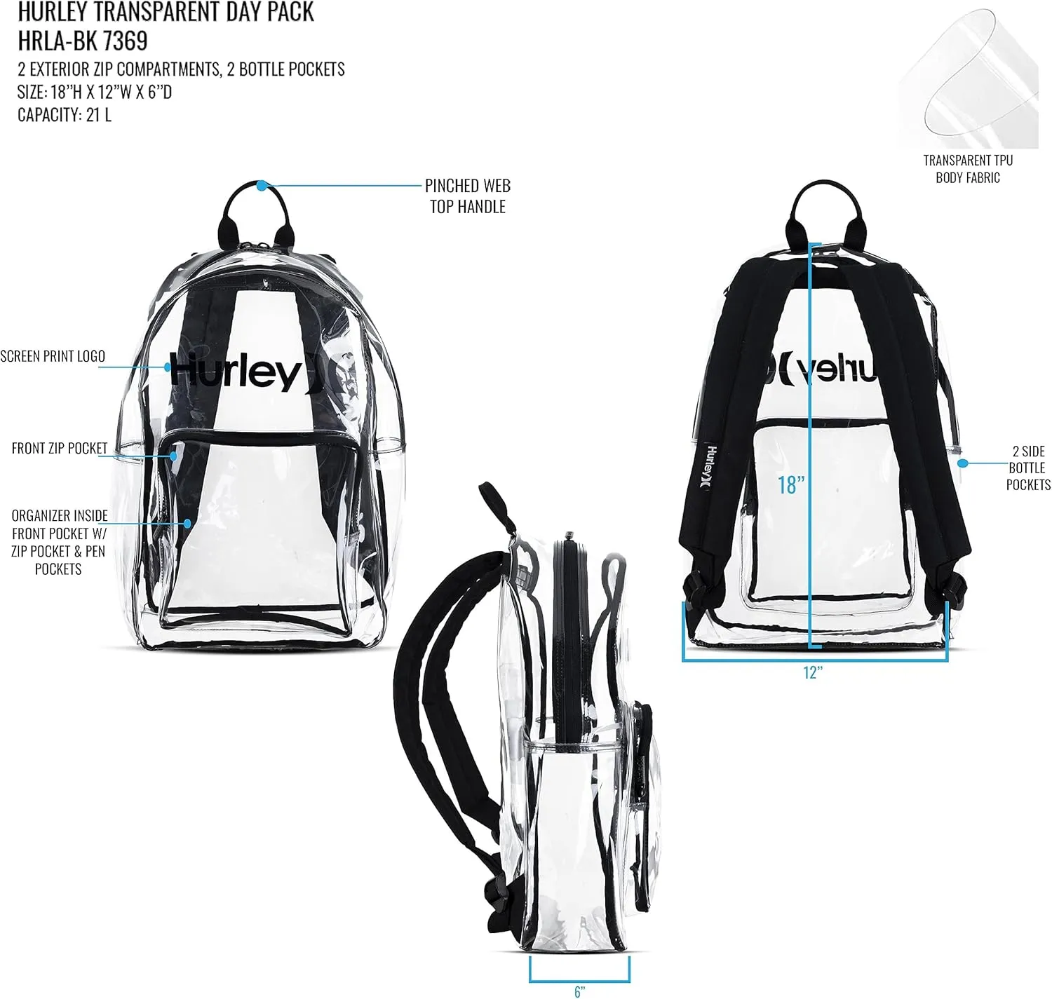 Hurley Clear Backpack, O/S