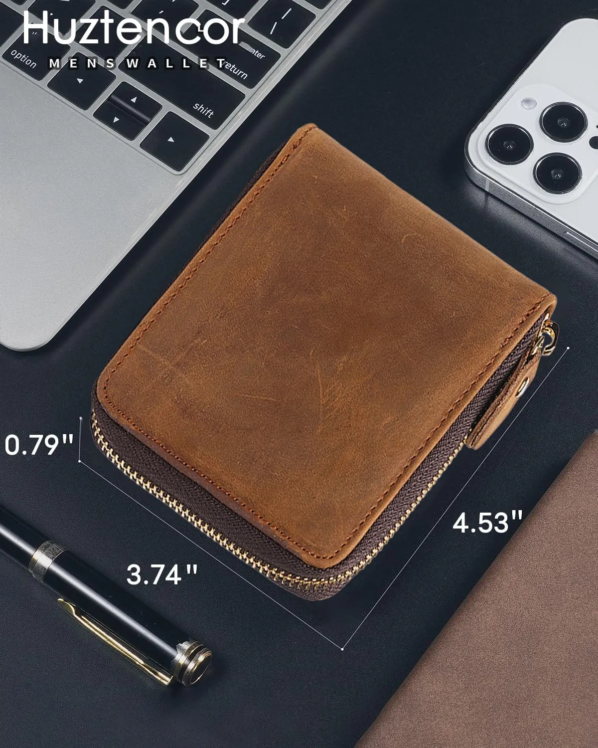 Huztencor Zipper Wallet Men RFID Blocking Leather Bifold Credit Card Wallets (FBA)