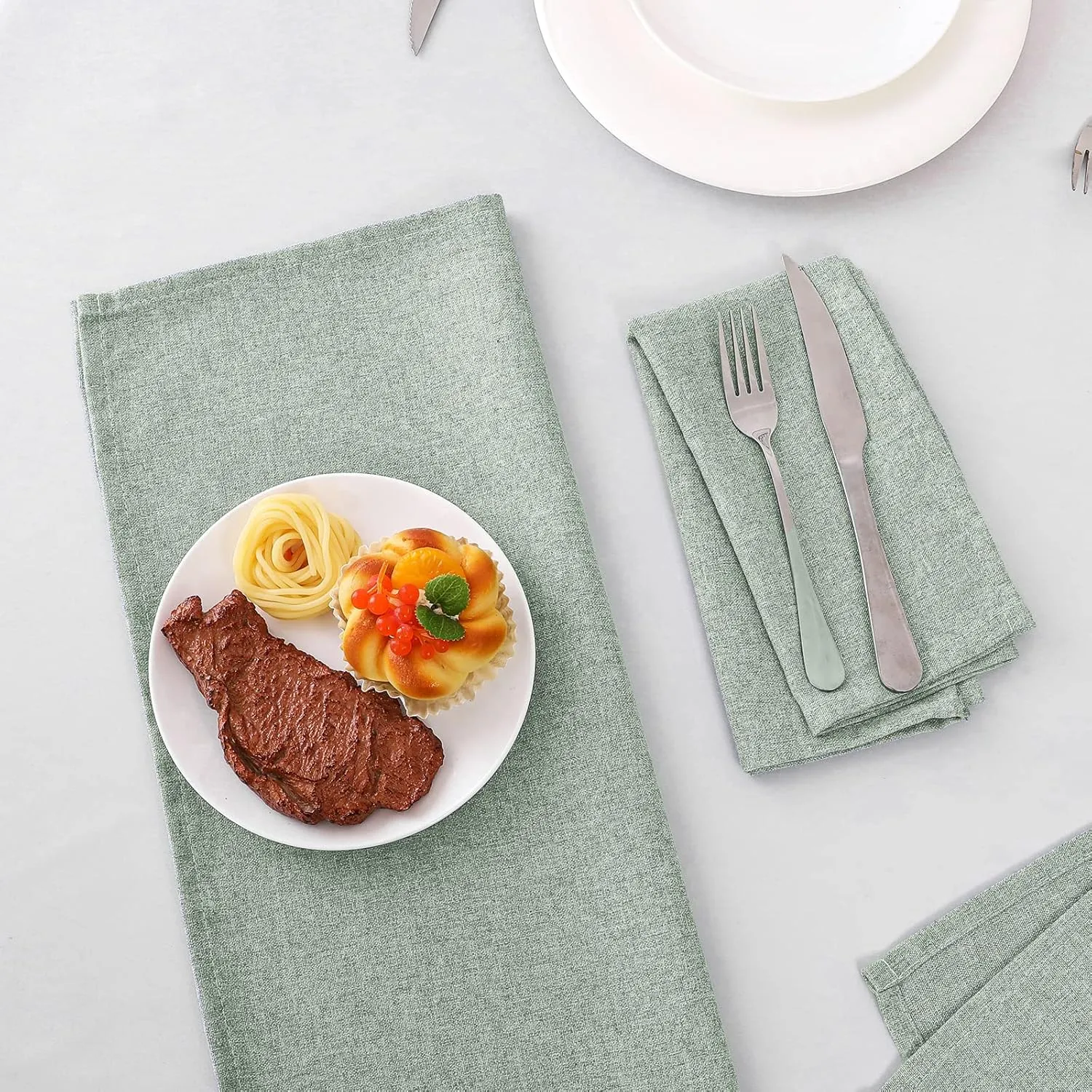 H.VERSAILTEX Linen Textured Cloth Napkins Set of 12 (18" X 18") Linen Textured Dinner Napkins Waterproof Extra Soft Thick Durable Reusable Napkins with Hemmed Edges, Heather Sage