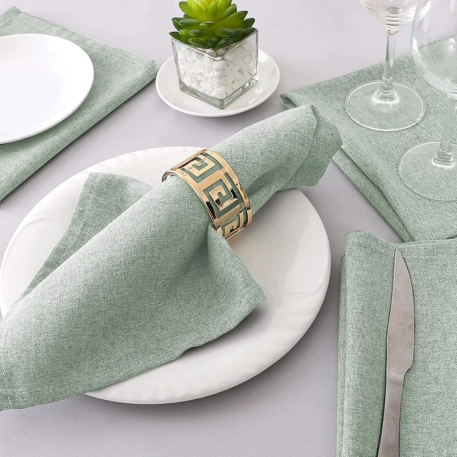 H.VERSAILTEX Linen Textured Cloth Napkins Set of 12 (18" X 18") Linen Textured Dinner Napkins Waterproof Extra Soft Thick Durable Reusable Napkins with Hemmed Edges, Heather Sage