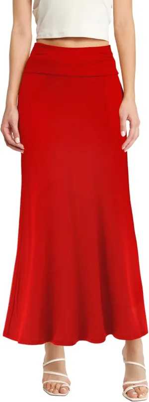 Hybrid & Company Women Versatile Fold Over Waist Maxi Skirt/Convertible Dress