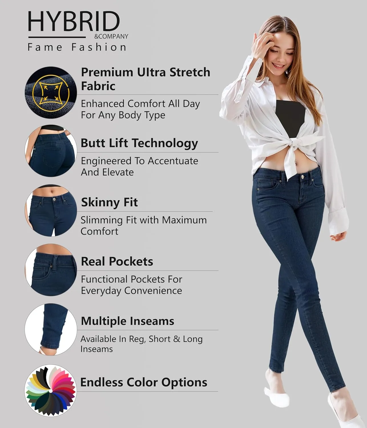 Hybrid & Company Women's Butt Lift Stretch Denim Jeans