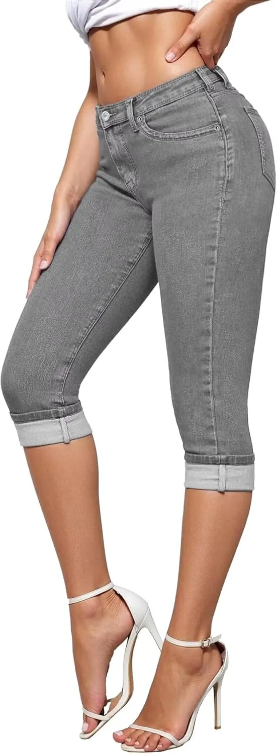 Hybrid & Company Women's Stretchy Slim Fit Denim Capri Jeans