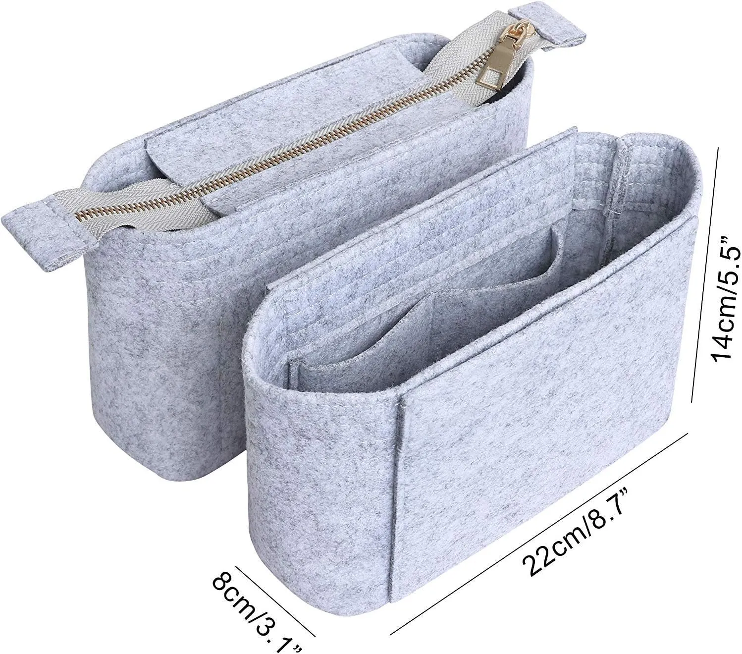 HyFanStr Felt Insert Bag Organizer with Zipper, Small Handbag Purse Organizer Tote Liner Pouch for Women, 2 Piece Set …