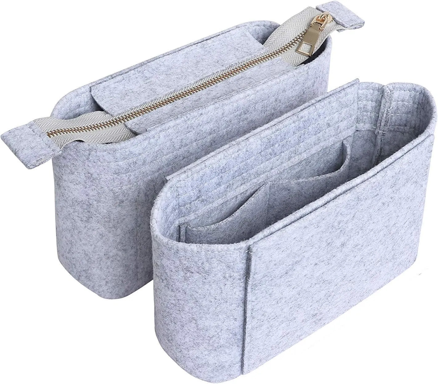 HyFanStr Felt Insert Bag Organizer with Zipper, Small Handbag Purse Organizer Tote Liner Pouch for Women, 2 Piece Set …