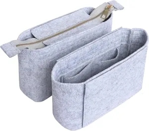 HyFanStr Felt Insert Bag Organizer with Zipper, Small Handbag Purse Organizer Tote Liner Pouch for Women, 2 Piece Set …