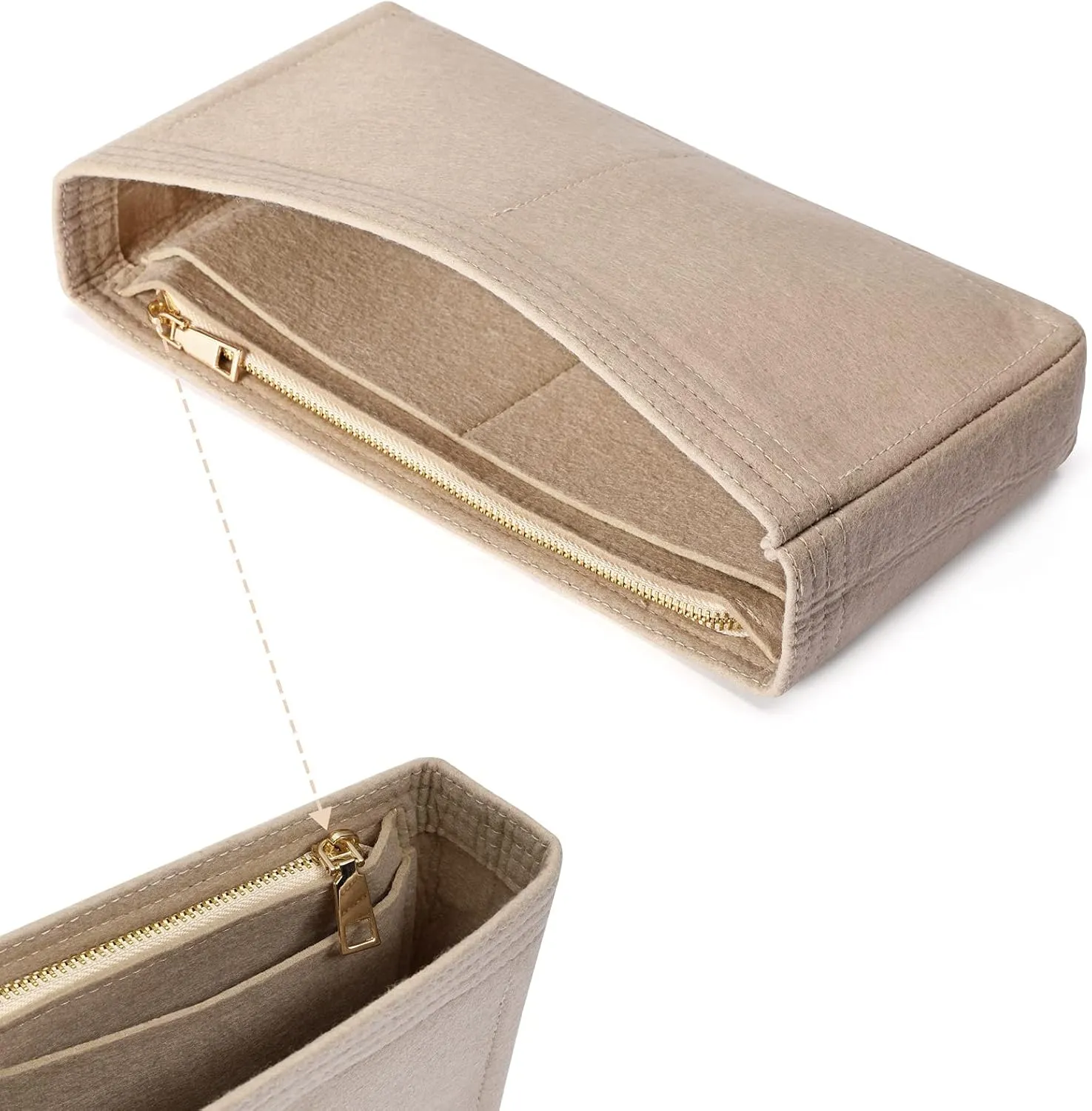 HyFanStr Small Purse Organizer with Zipper, Felt Insert Bag Organizer Handbag Tote Liner Pouch for Women