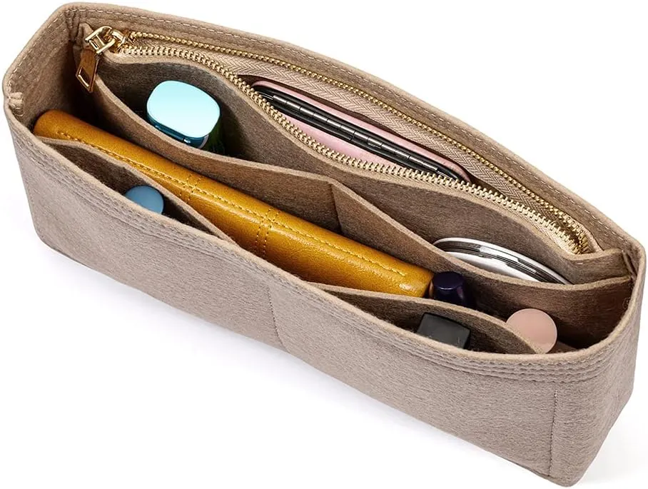 HyFanStr Small Purse Organizer with Zipper, Felt Insert Bag Organizer Handbag Tote Liner Pouch for Women
