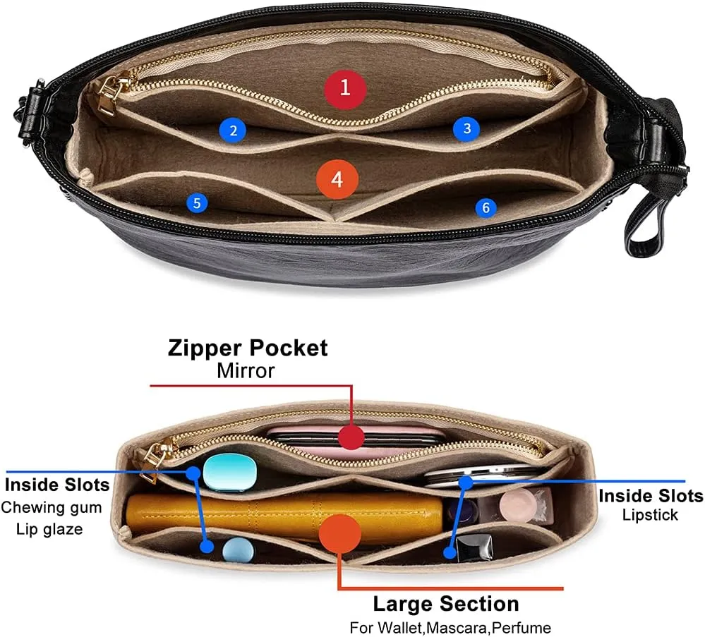HyFanStr Small Purse Organizer with Zipper, Felt Insert Bag Organizer Handbag Tote Liner Pouch for Women