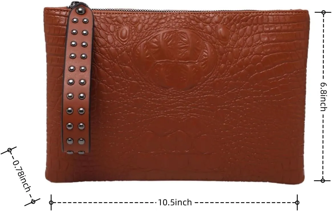 IAMUHI Women Faux Leather Crocodile Envelope Clutch Bag Wristlet Zipper Evening Handbag Wallet Purse