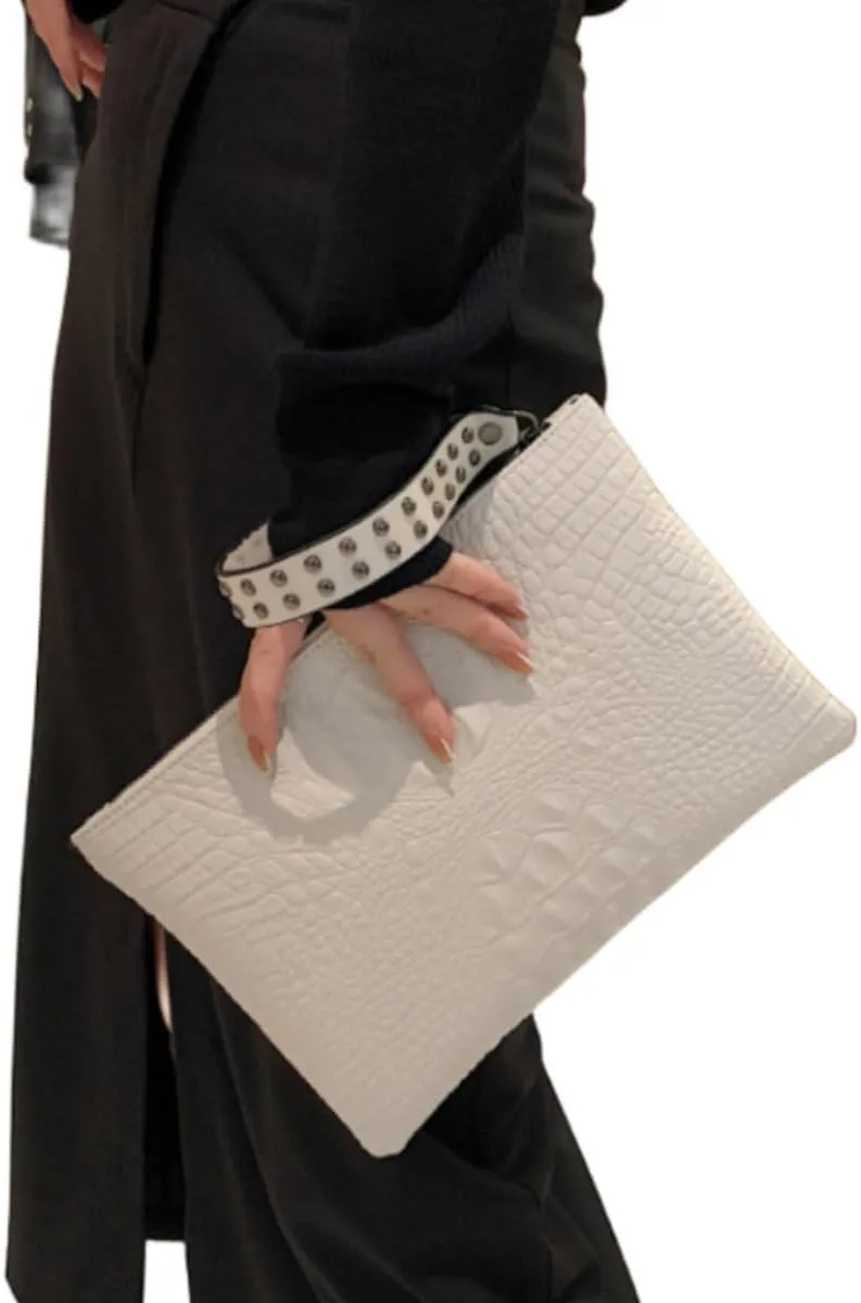 IAMUHI Women Faux Leather Crocodile Envelope Clutch Bag Wristlet Zipper Evening Handbag Wallet Purse