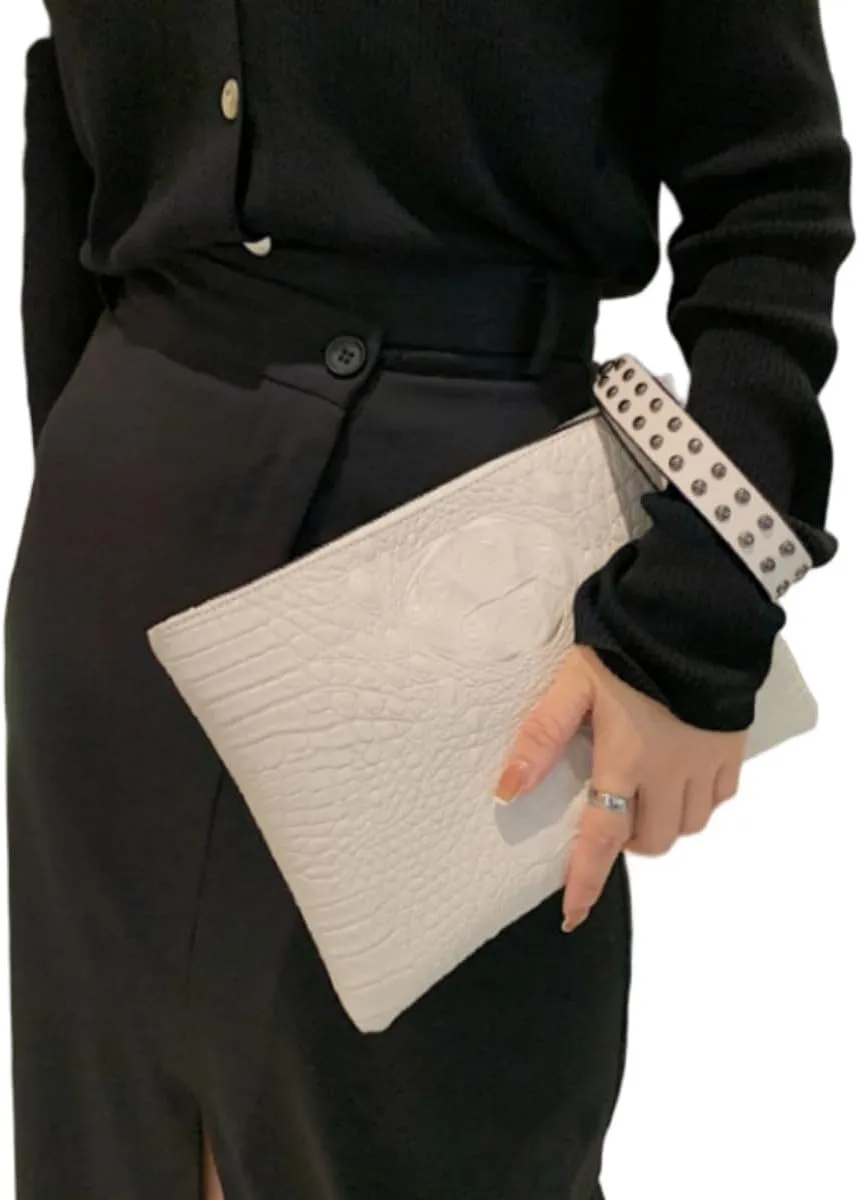 IAMUHI Women Faux Leather Crocodile Envelope Clutch Bag Wristlet Zipper Evening Handbag Wallet Purse