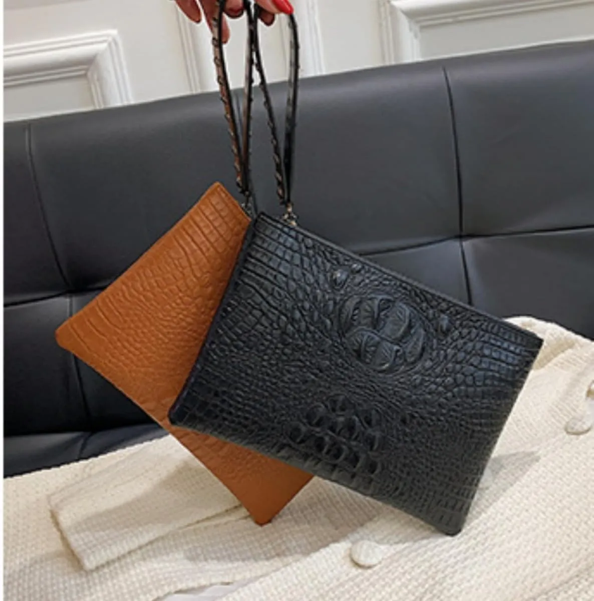 IAMUHI Women Faux Leather Crocodile Envelope Clutch Bag Wristlet Zipper Evening Handbag Wallet Purse