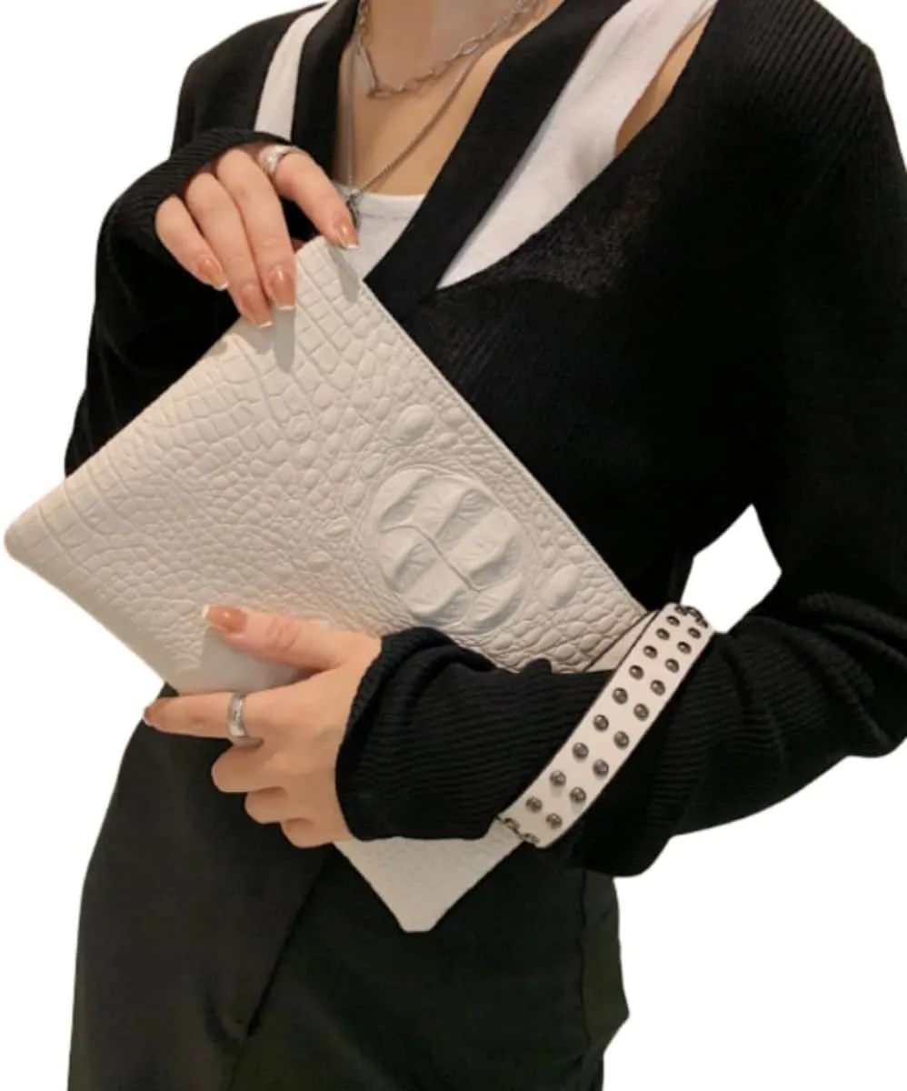 IAMUHI Women Faux Leather Crocodile Envelope Clutch Bag Wristlet Zipper Evening Handbag Wallet Purse